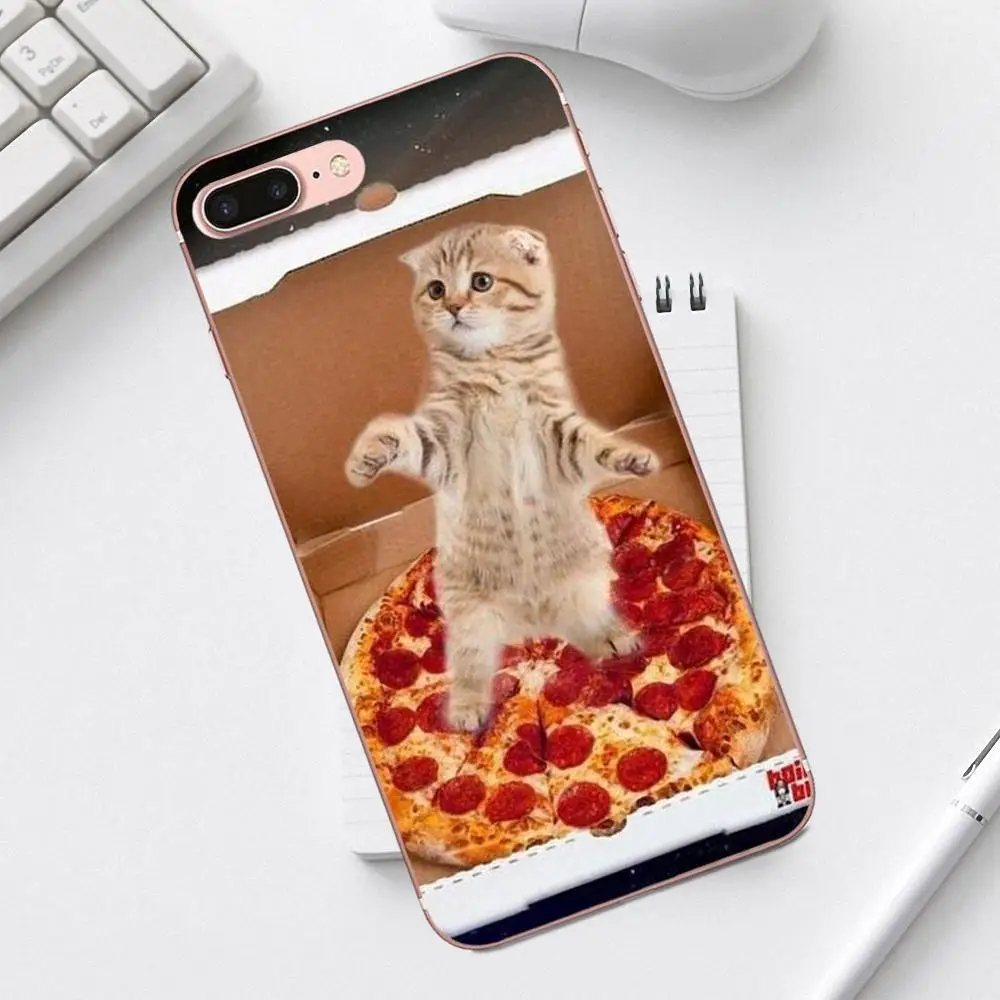 Qdowpz Пицца Кошка котенок хипстер ТПУ чехлы для iPhone 4 4S 5 5C SE 6 6S 7 8 Plus X XS Max XR Galaxy A3 A5 J1 J3