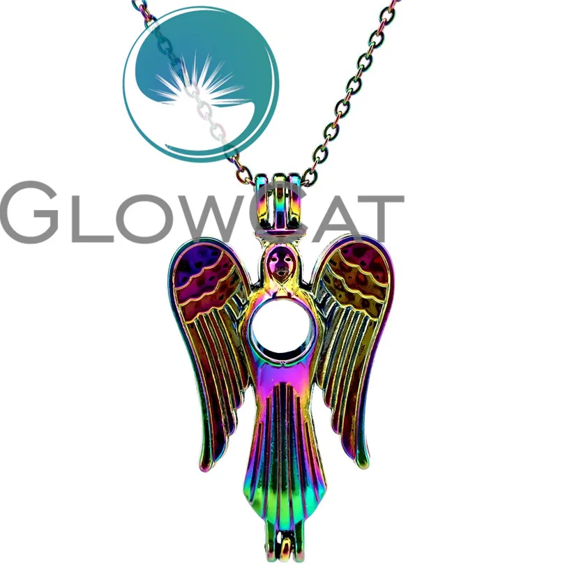GLOWCAT CC51 Радуга Цвет Фея Ангел с крыльями бусины клетка кулон эфирных масел