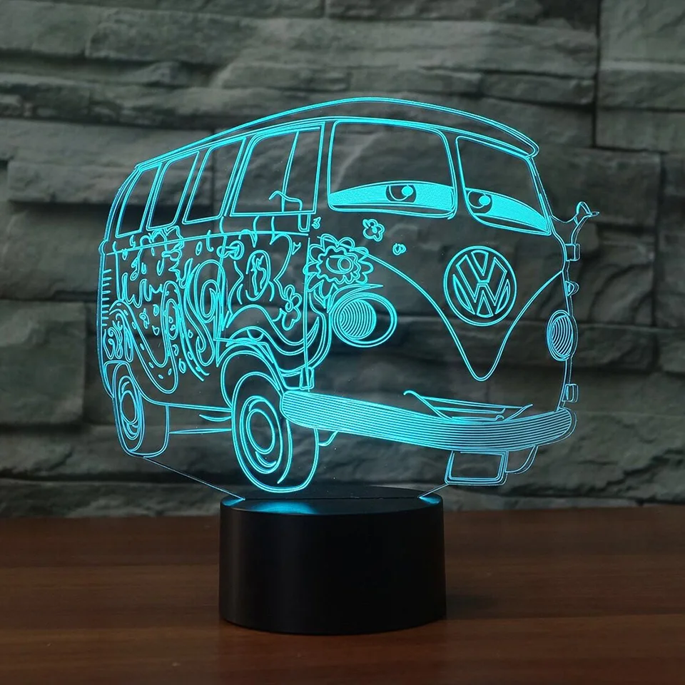 Ночник с 3d визуальной иллюзией для кемпинга автобуса Прозрачный Акриловый