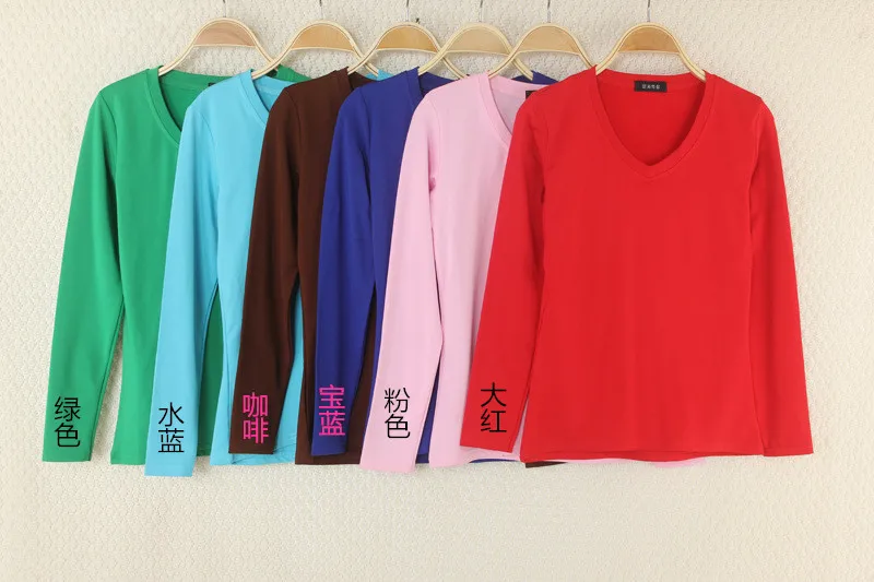 Женская трикотажная блузка с V-образным вырезом и длинным рукавом 14 цветов |
