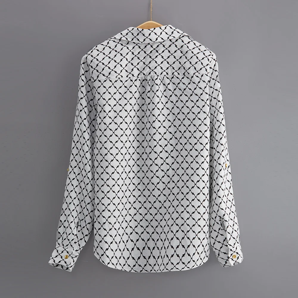 women shirt 2017 fashion geometric basic button casual v-neck full blouse |