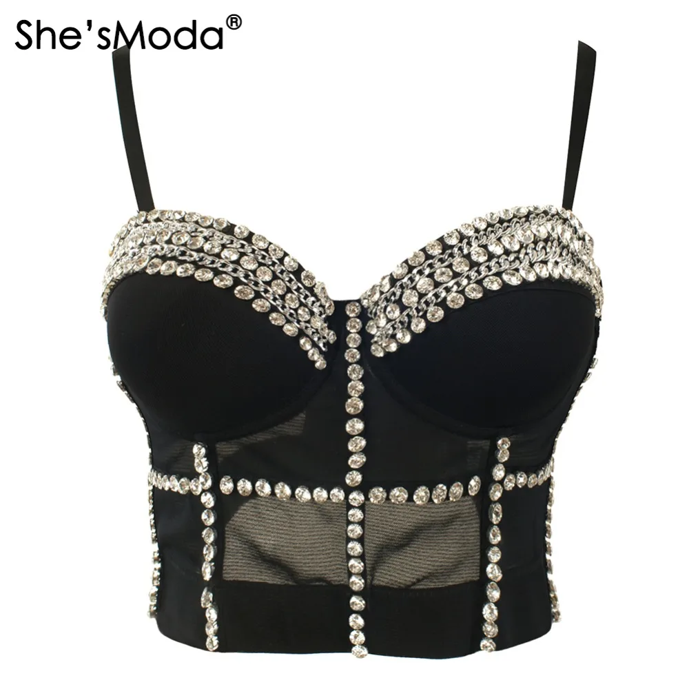 Женский бюстгальтер бюстье She'sModa сетчатый с бриллиантовой цепочкой размера