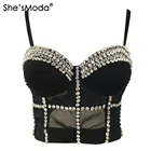 Женский сетчатый бюстгальтер She'sModa, с цепочкой, со стразами, пуш-ап, размера плюс