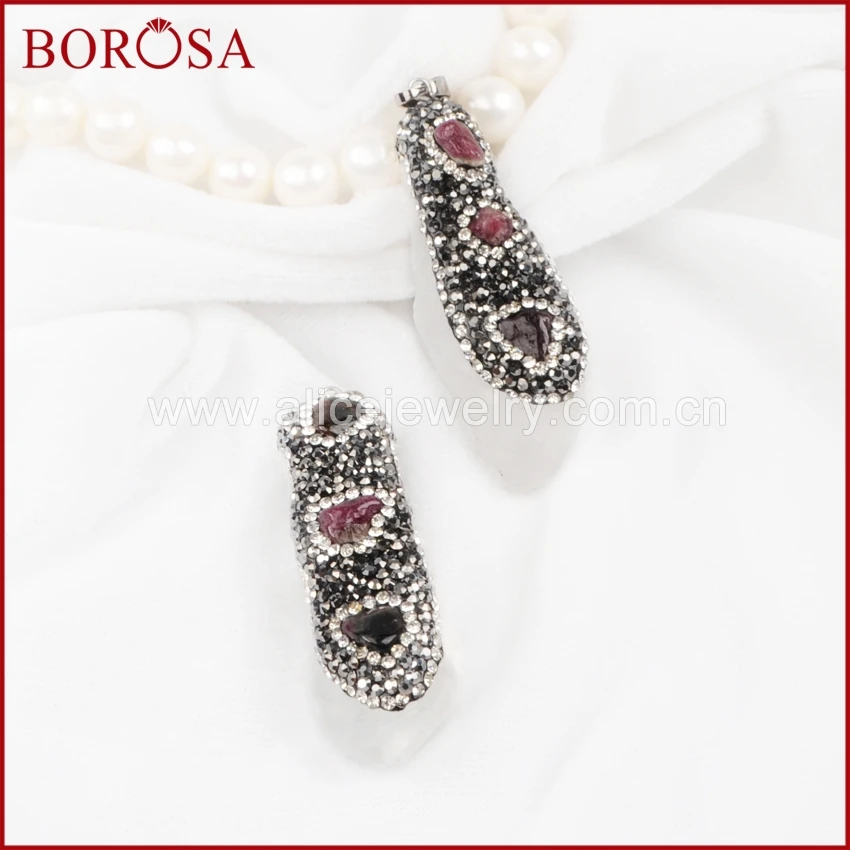 Длинный кулон BOROSA Druzy из натурального кристалла кварца с натуральными камнями в