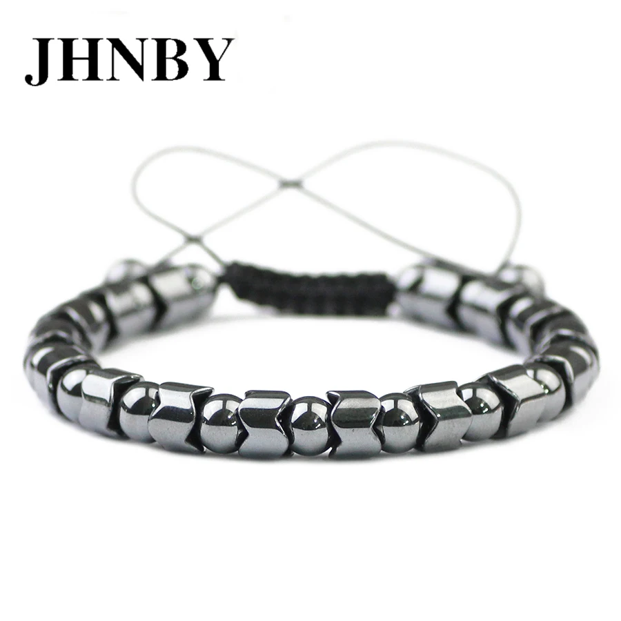 JHNBY Gearwheel 5/7mm Hematite Stone Beads Charms Men Bracelet Gun Black Color Fashion Women Braided Rope Bangle Jewelry Gift | Украшения и