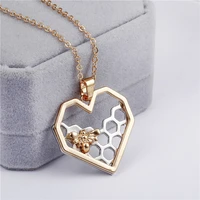 hot sales delicate pendant necklace metal heart honeycomb bee necklaces for women gold silver fashion jewelry birthday gifts