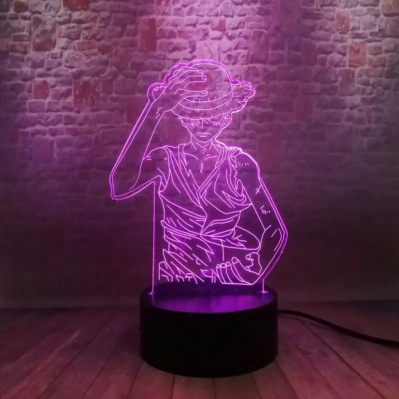 Обезьянка д. Луффи Аниме Рисунок 3D Иллюзия светодиодный Красочные мигающий