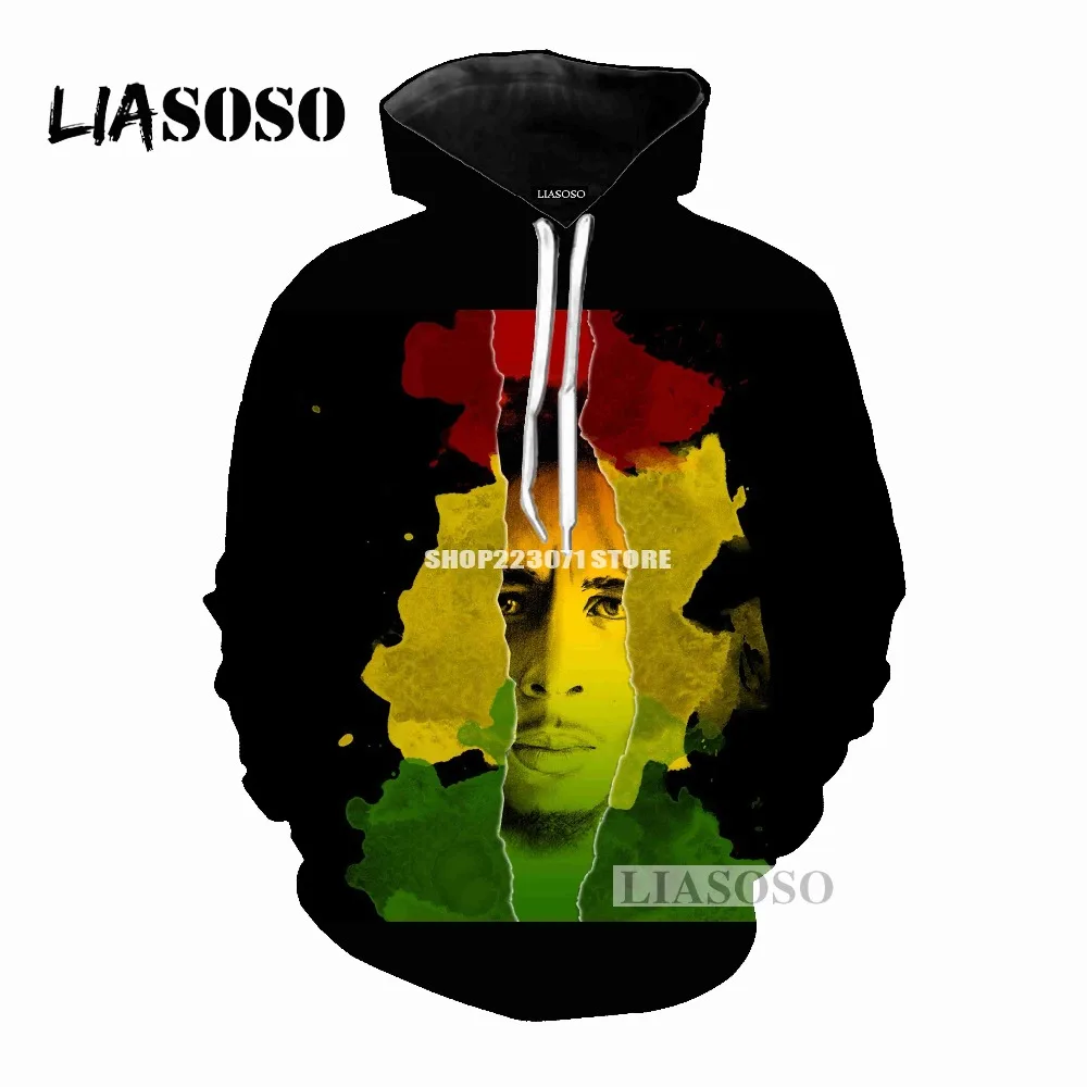Мужская и Женская толстовка с 3D принтом LIASOSO модная брендовая Bob Marley модель M043 2019 |