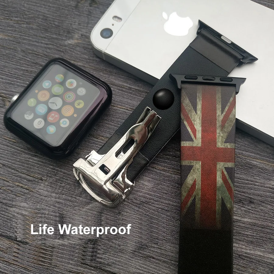 Для Apple Watch Series 4 ремешок из натуральной кожи стиль флага для часов 1 2 3 38 42