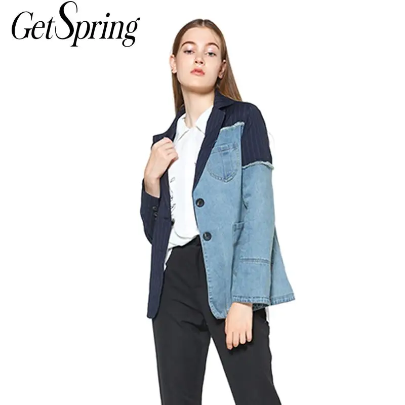 Женский блейзер GetSpring с длинным рукавом ассиметричный в полоску|ladies blazers|women