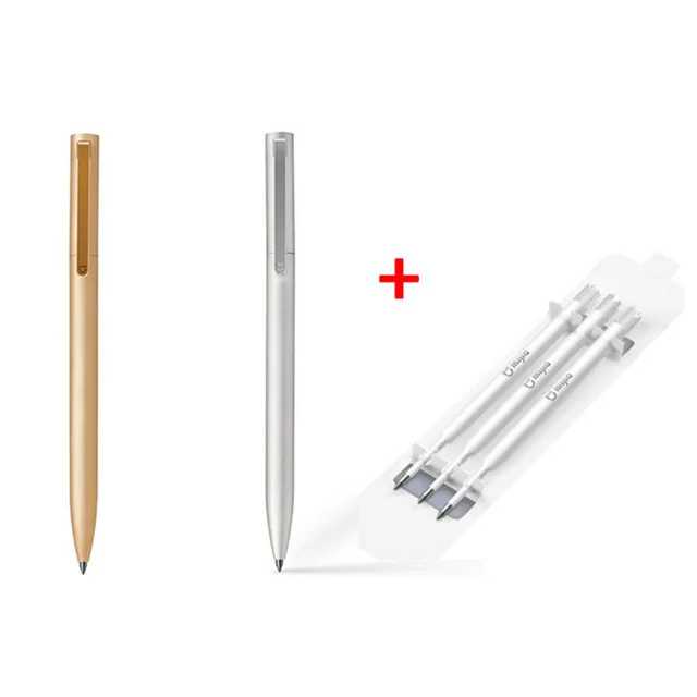 2PC Pens with Refill Xiaomi Mijia металлическая подписывающая ручка чернила Япония прочная подписывающая ручка PREMEC гладкая швейцарская MiKuni черная заправка золото серебро - Цвет: 2PC Pens with Refill