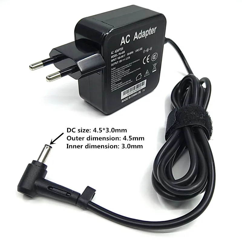 19 V 2.37A 45W с размером постоянного тока 4,5x3,0mm EU US plug адаптер переменного тока универсальный адаптер питания 19 вольт 2.37A 4,5*3,0 мм Источник питания