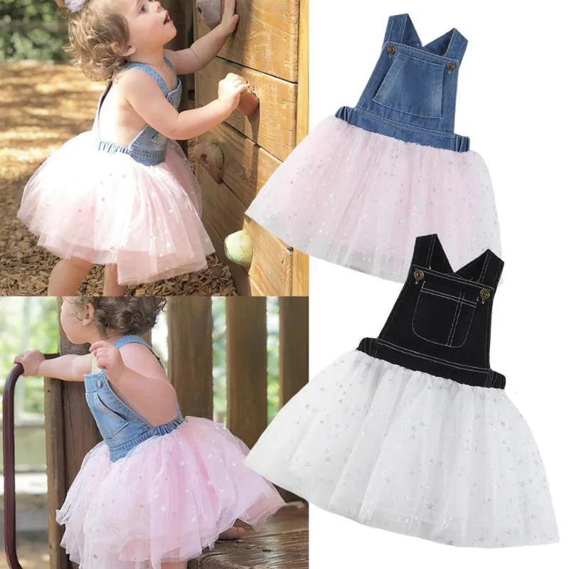

2019 Toddler Girls Denim Lace Tutu Dress Kids Baby Girl Strap Jeans Princess Party Wedding Dresses Summer Vestidos For 2-7Year