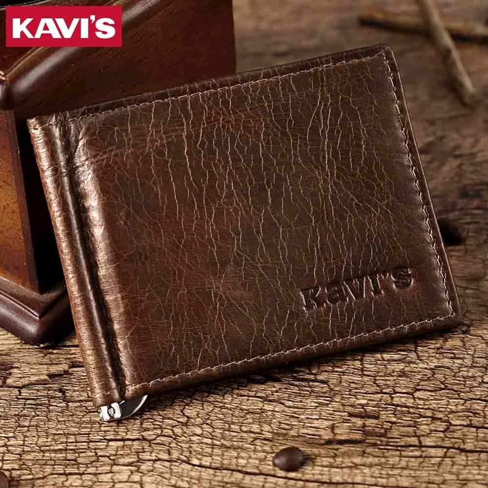 Кошелек KAVIS из натуральной кожи для мужчин и женщин тонкий складной бумажник