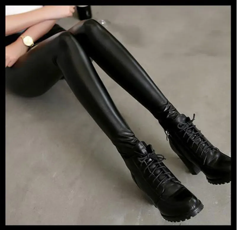 

Sexy Women PU Shiny High Rise Waist Pencil Pants Faux Leather Women Matte Leggings Capris Club Dance Stage Wear Slim Leg F24