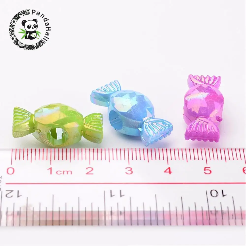 

Plating Acrylic Beads, AB Color, Candy, Mixed Color, 24x10.5x10.5mm, Hole: 5mm; about 430pcs/bag