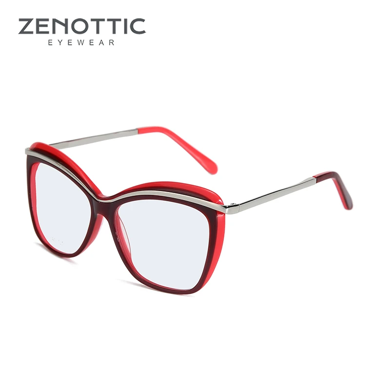 ZENOTTC ацетатные очки, оправа для женщин, Бабочка, прозрачные линзы, негабаритный дизайн, очки для женщин, очки по рецепту, 345 - Цвет оправы: Red