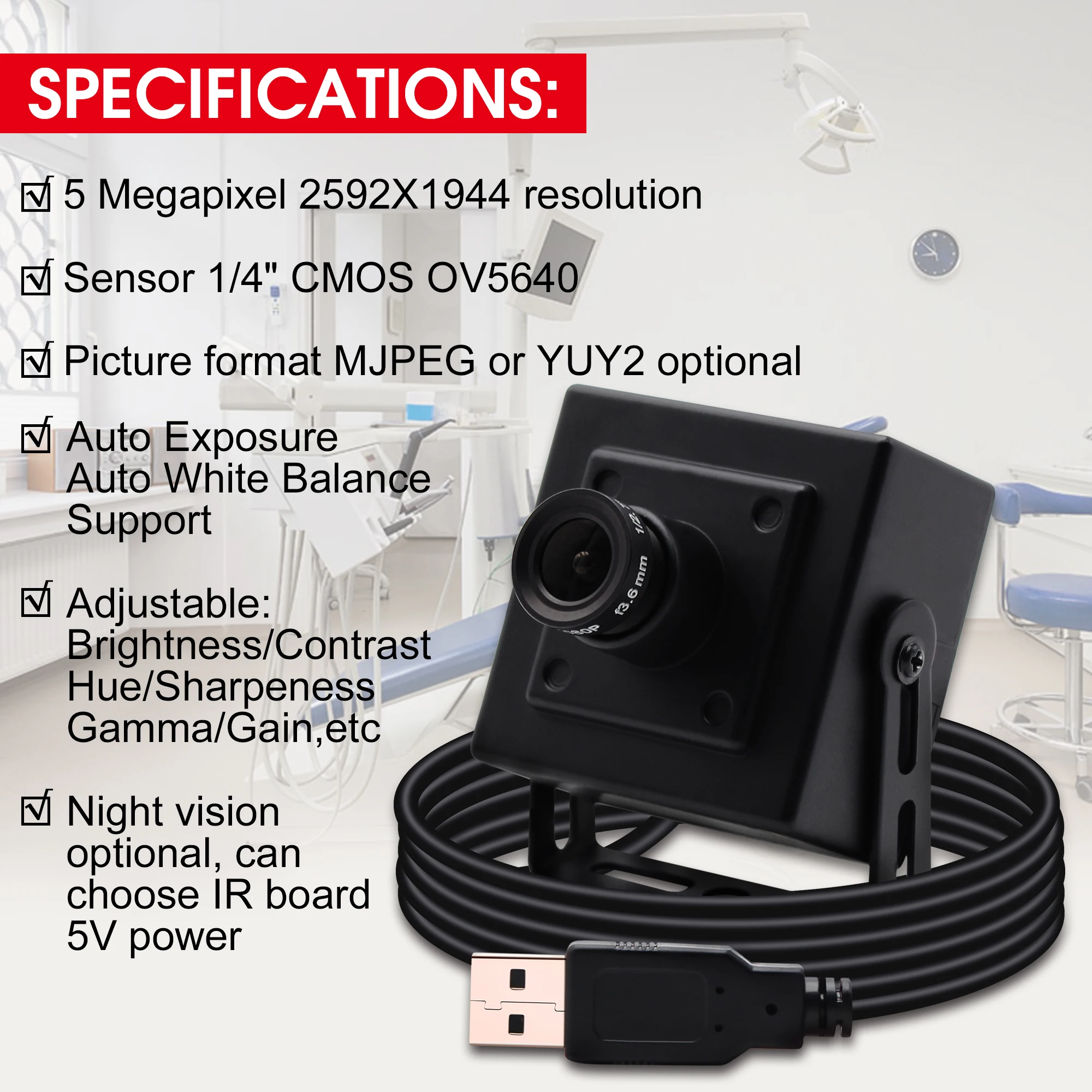 5 мегапикселей 2592x1944 CMOS OV5640 USB Камера Безопасности HD настольный или ноутбук
