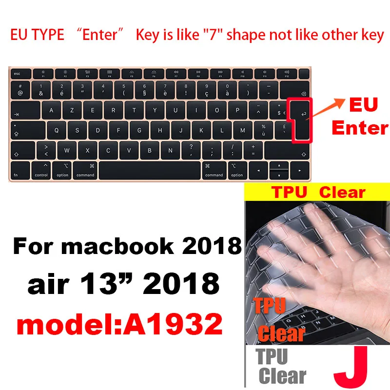 Для Apple Macbook air pro retina EU/US версия A1466/1502/1398/1534/1990 Клавиатура Чехол Silica гелевый из термопластика прозрачный протектор пленка