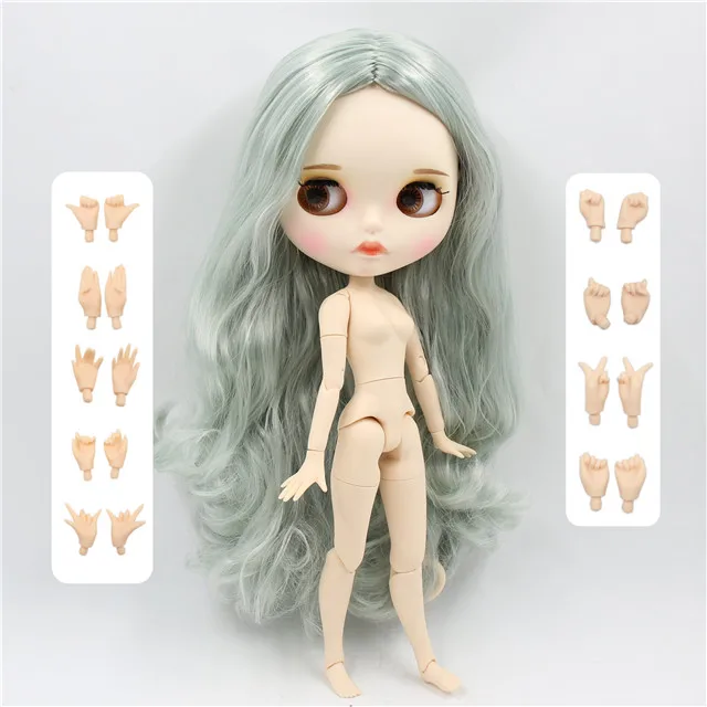 doll with hands AB Фабрика blyth кукла BL9084/4278 зеленый микс седых волос, новое матовое лицо с бровями Карвен губы, белая кожа суставное тело 30 см 1/6 - Цвет: doll with hands AB
