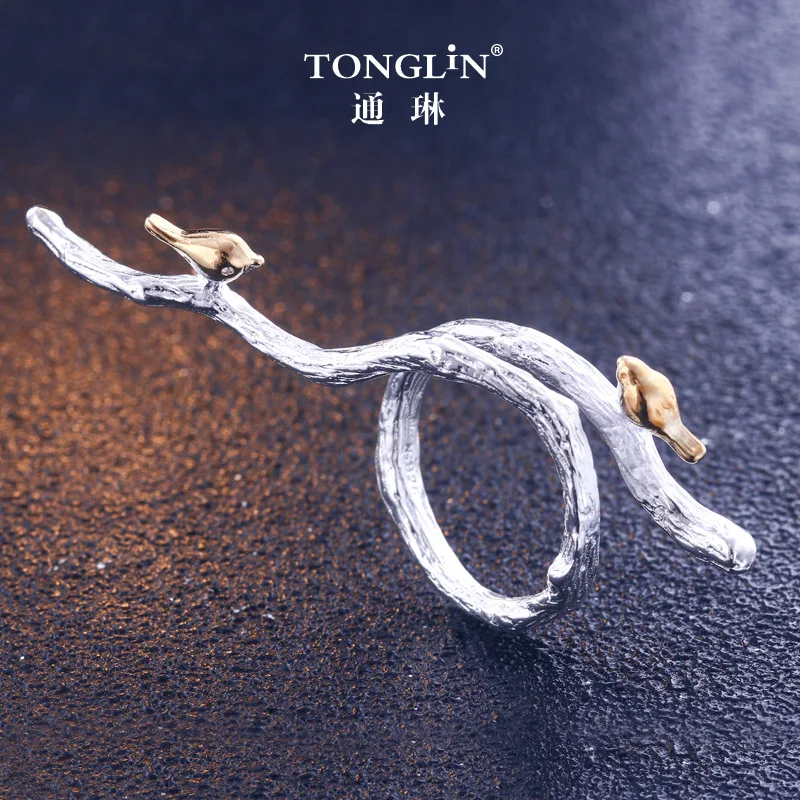 TONGLiN Настоящее 925 пробы Серебряное ювелирное изделие натуральные цветы птицы
