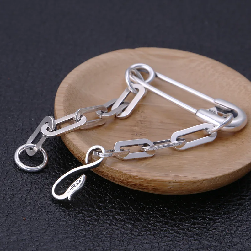 925 sterling silver men's bracelet jewelry retro Thai Korean fashion personality chain pin brooch men and women | Украшения и