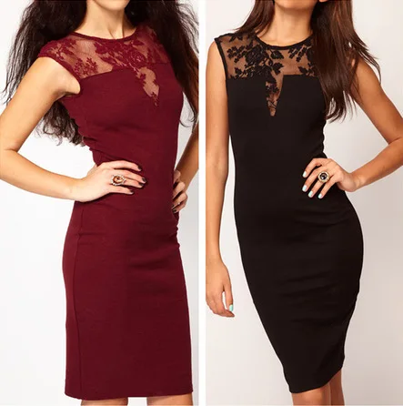 European and American popular perspective explosion models lace stitching package hip vest dress sexy halter Slim | Женская одежда