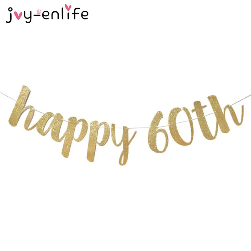 

JOY-ENLIFE Celebration Birthday Party Banner Garland Gold Glitter "happy 30th 40th 50th 60th" Wedding Anniversary Party Supplies