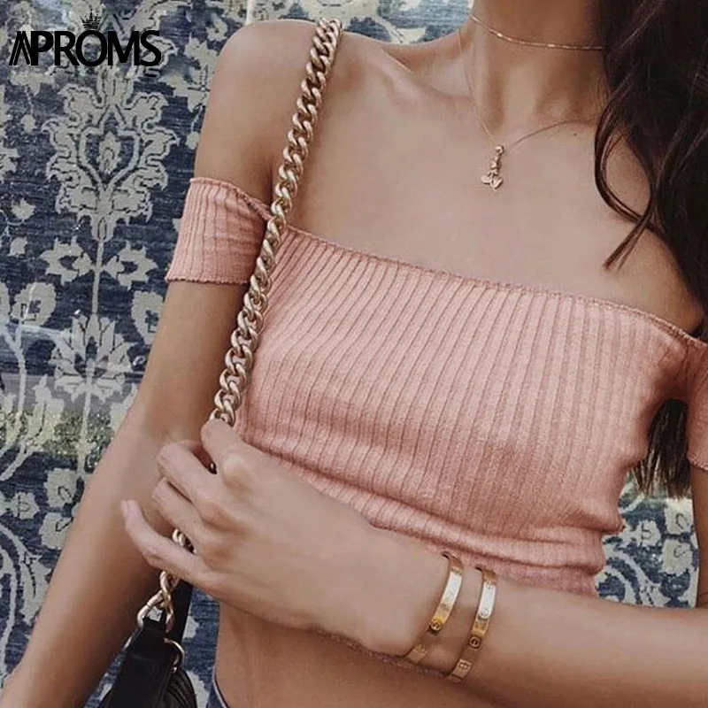 Женский трикотажный топ Aproms белый с вырезом лодочкой и коротким рукавом 40623|crop top