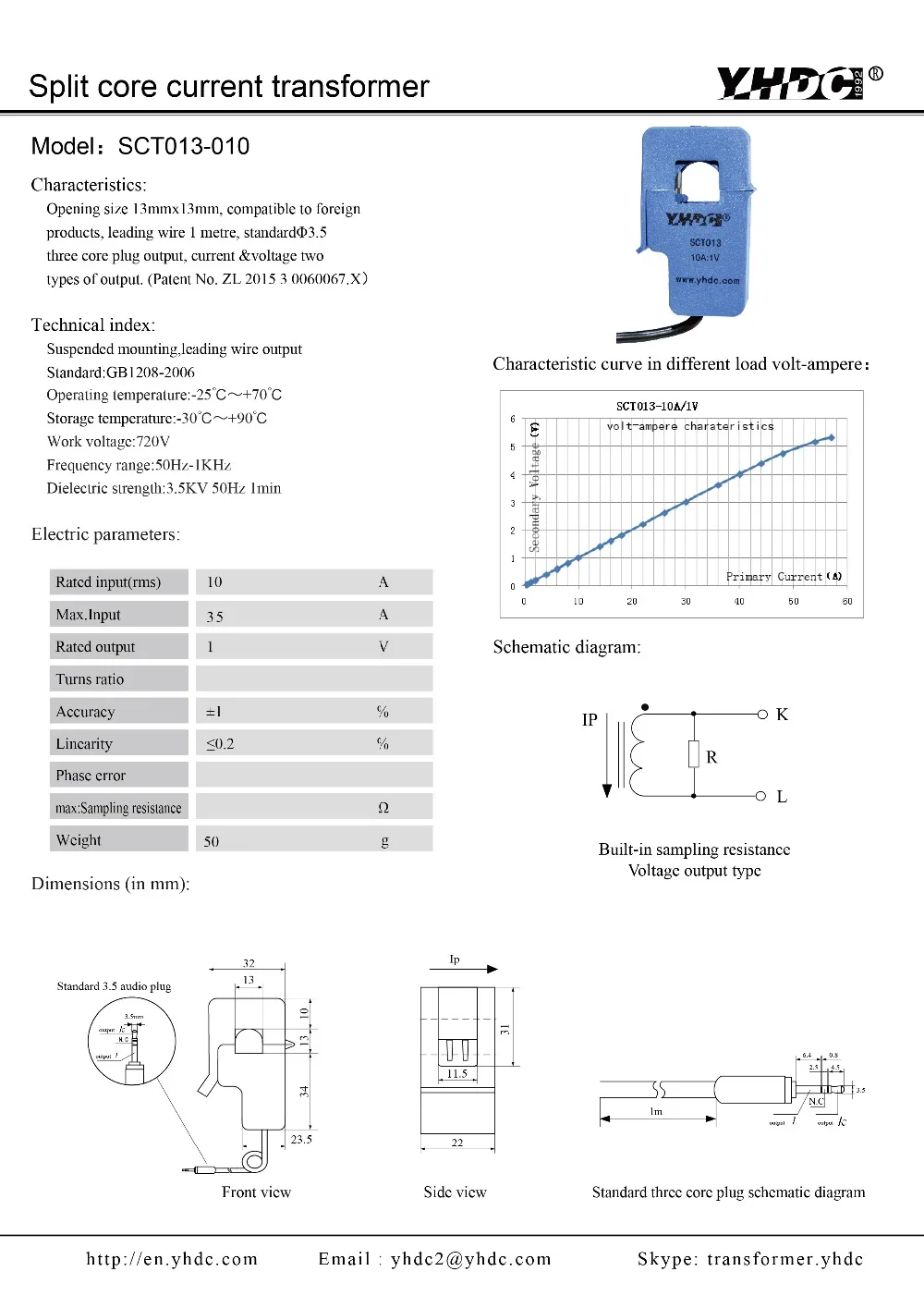 SCT013-010 Вход 0-10A Выход 0-1V Тип подвески Разделение сердечника настоящие Сенсор трансформатор переменного тока Тесты ток