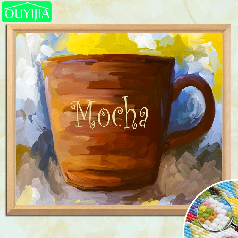 OUYIJIA 5D DIY Алмазная картина &quotчашка матча кофе и цвета&quot полная квадратная