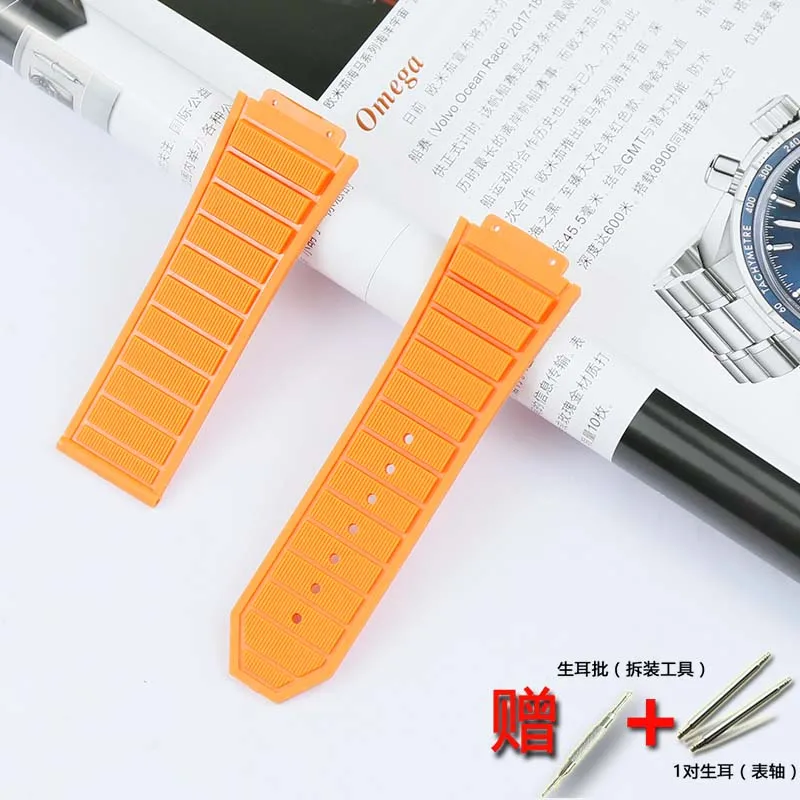 Orange Аксессуары для часов Hublot Big Bang резиновый ремешок 19 мм x 29 мм для девушек, для спорта на открытом воздухе, для дайвинга, мужской силиконовый ремешок - Цвет ремешка: Orange