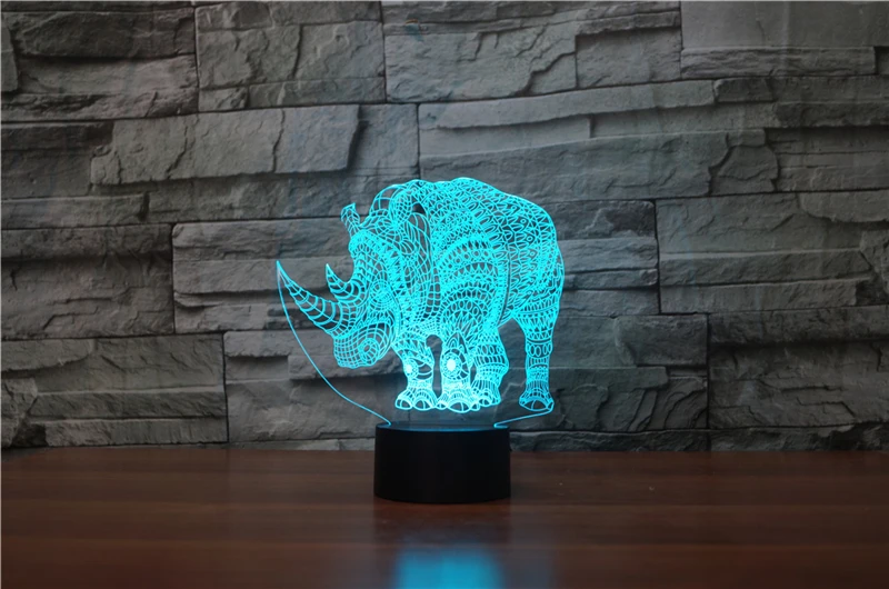Светодиодный ночсветильник Ainmal rhinoceros 3d лампа для спальни с питанием от USB или