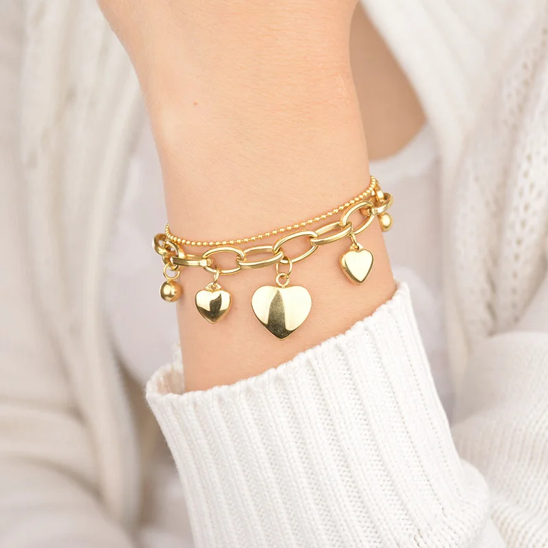 Трендовые многослойные цепочки в форме сердца золотые запонки из нержавеющей