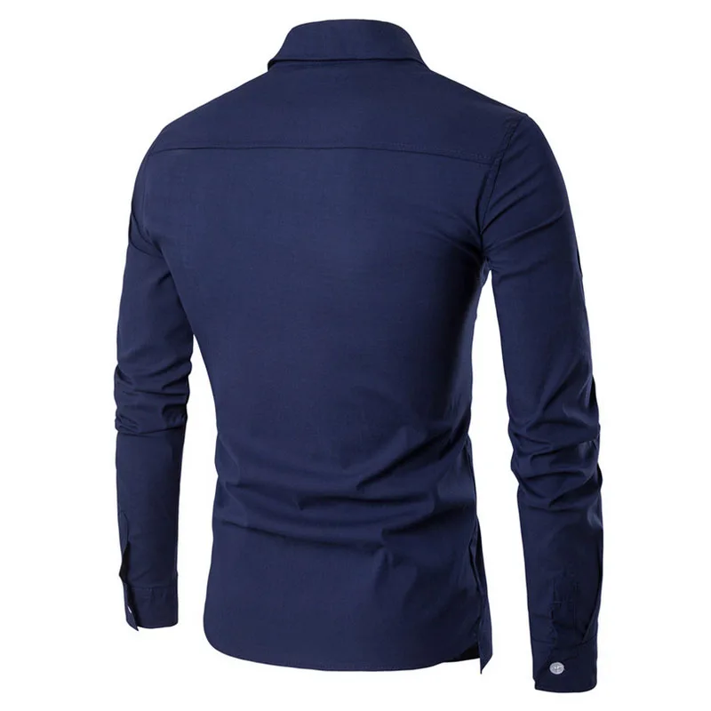 Весна Camisa Masculina тонкие модные мужские рубашки с длинным рукавом свадебные повседневные однотонные мужские облегающие рубашки размера плюс 2X