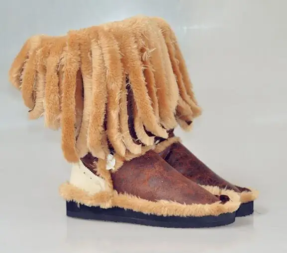 Eskimo/Стильные очень популярные модные женские зимние ботинки на меху с бахромой зимние теплые ботинки с круглым носком разноцветные женские ботинки до середины икры без застежки