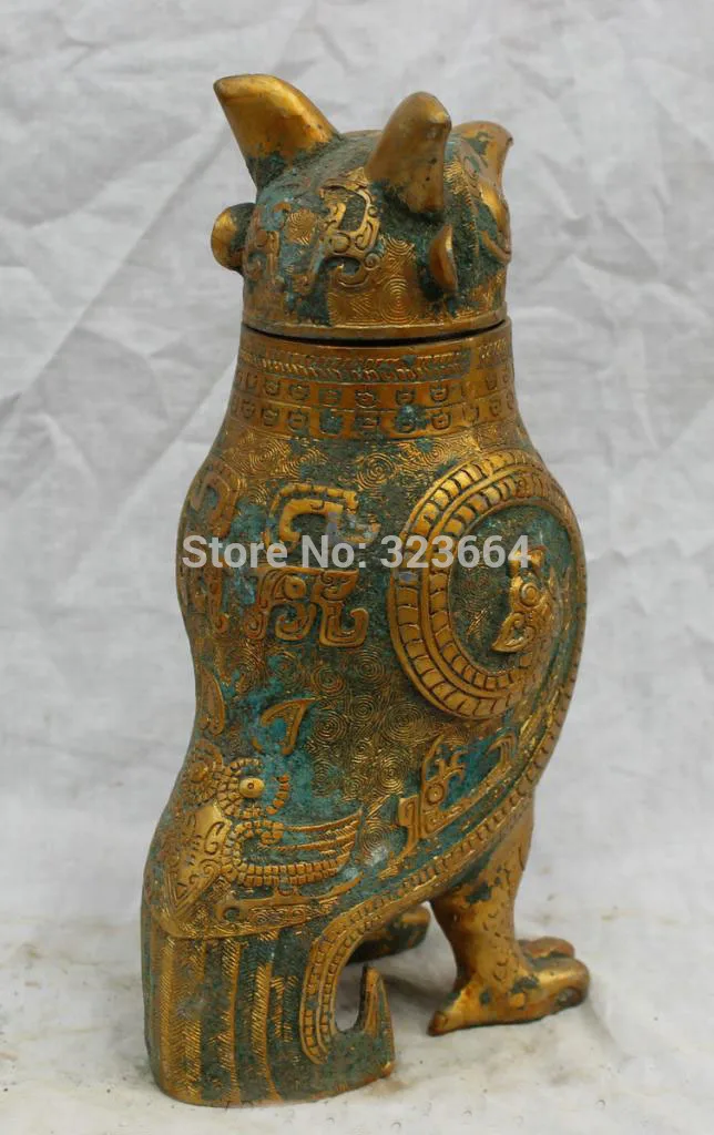 11 &quotНародная китайская династия дворец старая бронза позолоченная голова совы