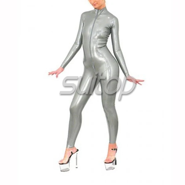 

Suitop NEW 100% Handmade Latex Rubber catsuit metallic silver