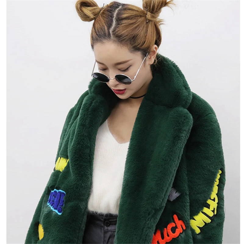 

Fur Coat Female 2018 Fashion New Fur Coat Female Winter Long Hairy Imitation Rex Rabbit Hair Long Sleeve Cute Coat HJB360