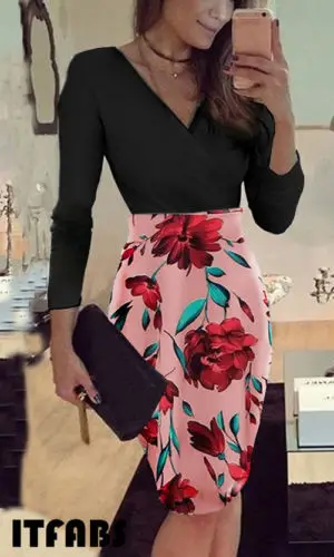 Новое Элегантное Вечернее Платье женское сексуальное платье с длинным рукавом v