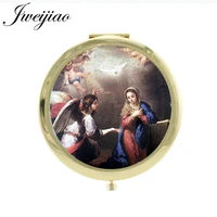jweijiao oil painting mother and son mini purse mirror virgin mary round brand vintage small mirrors for women my01