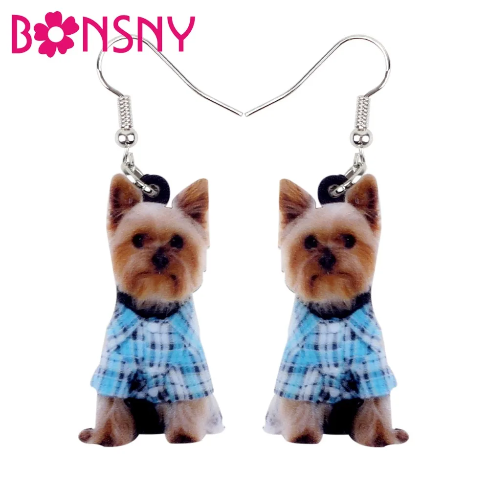 

Bonsny Statement Acrylic Lovely Yorkshire Terrier Dog Earrings Big Long Dangle Drop Animal Jewelry For Women Girls Ladies Teens