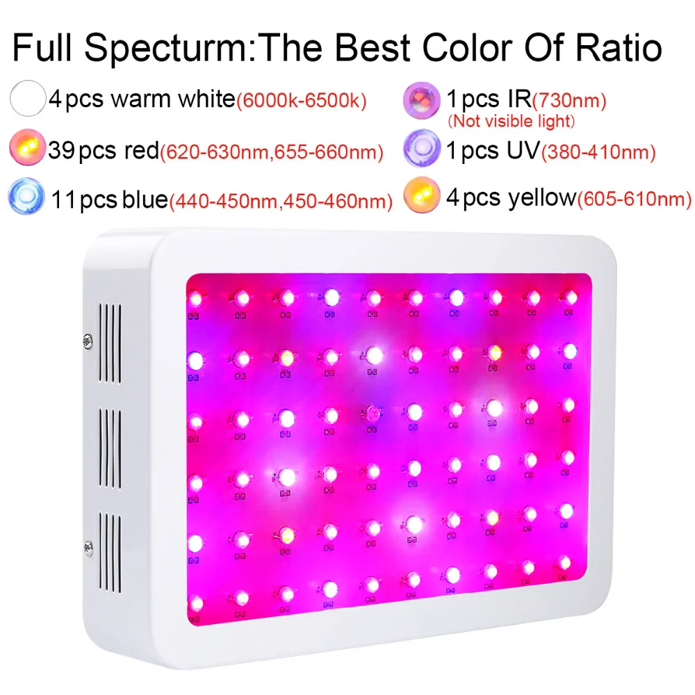 KingLED 600W двойной чип LED Grow Light полный спектр 410-730 нм для внутренних растений и цветочной фразы Очень высокий выход на.