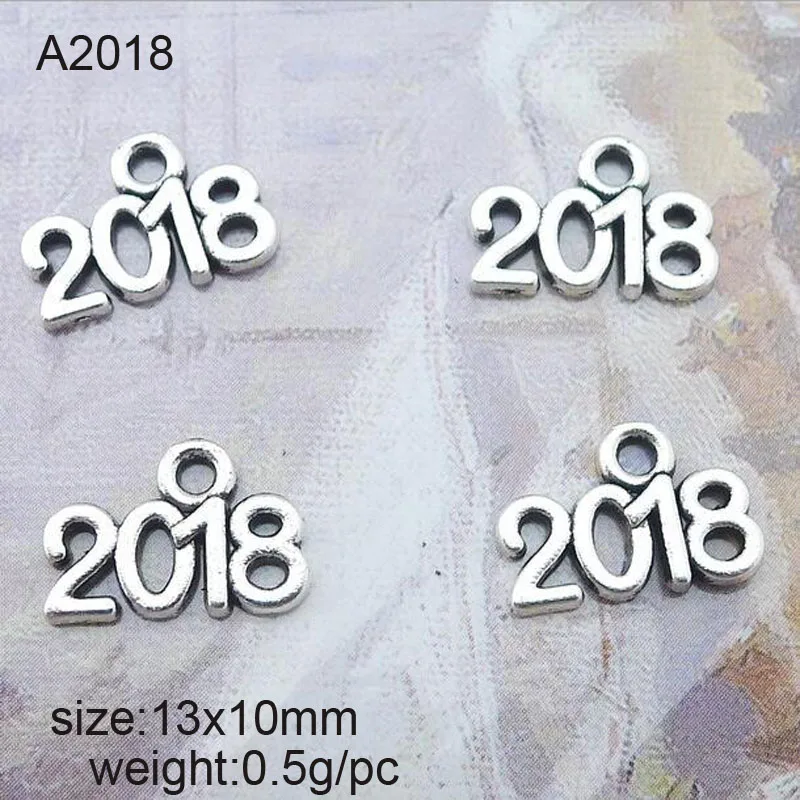 

100pcs/lot 13x10mm Zinc Alloy Antique Silver Number 2018 DIY Charms Pendants