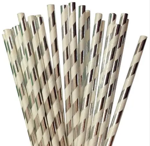 Foil Silver Stripe 25 шт./лот Бумага соломинки для Baby Shower или для вечеринки по случаю свадебного торжества, дня рождения Хэллоуин Рождество питьевые соломки для праздника вечерние принадлежности - Цвет: Foil Silver Stripe