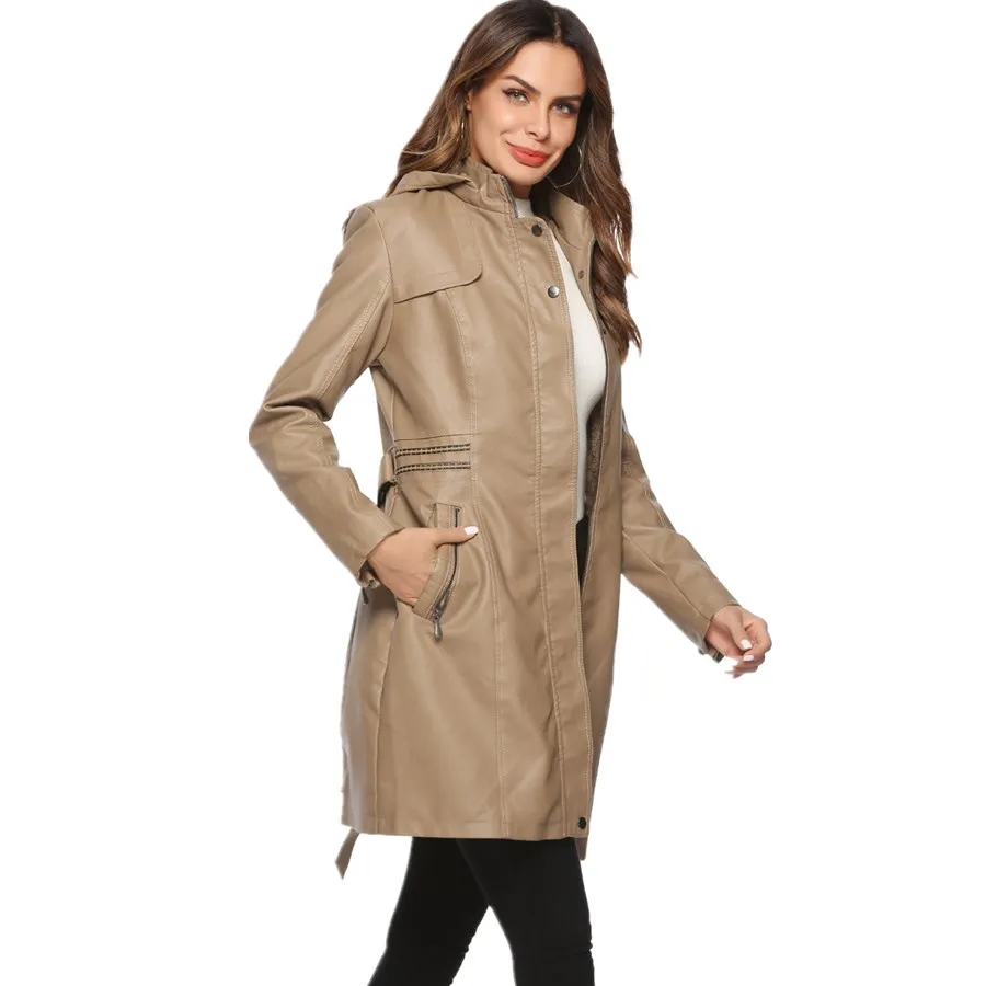 Модная брендовая длинная стильная теплая куртка из искусственной кожи с