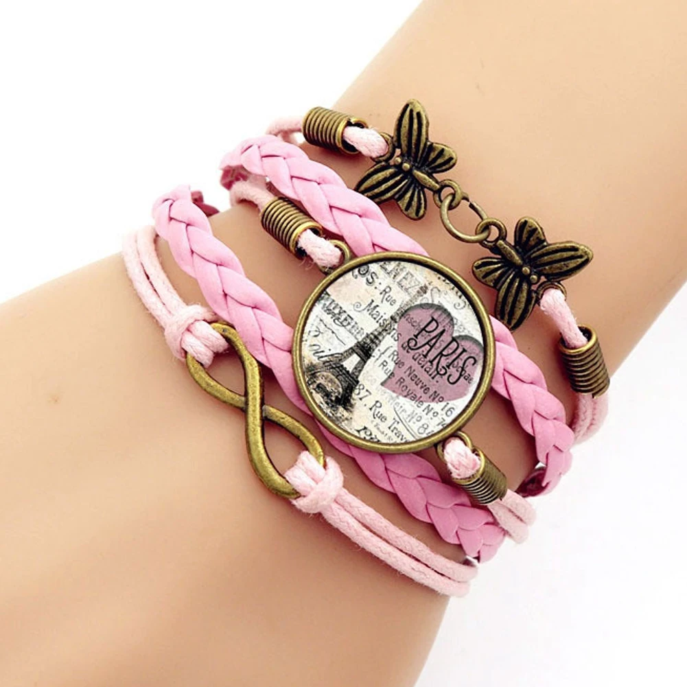 Эйфелева башня узор винтажный богемский Стиль Многослойные ручной вязки кожаный