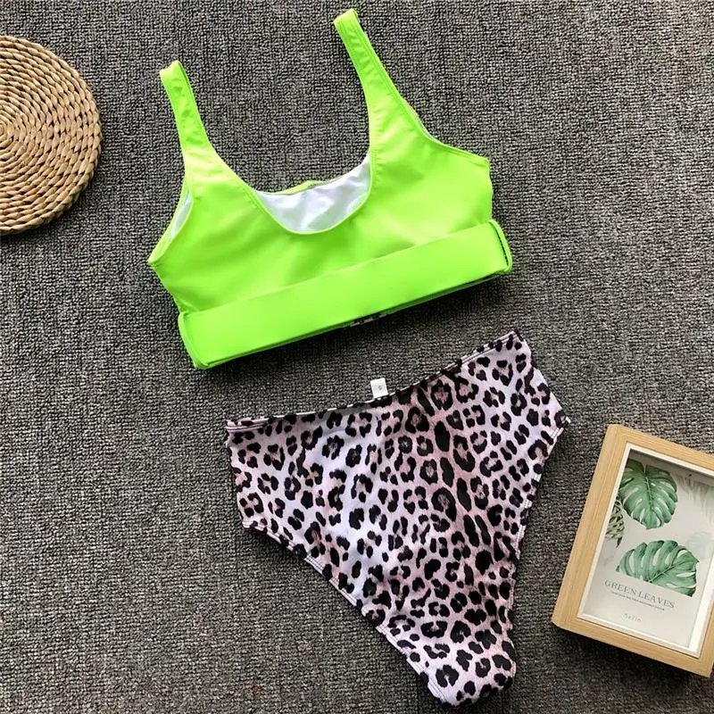 Misswim, леопардовое бикини с высокой талией,, с пряжкой, бандо, купальник, Женский раздельный купальник, сексуальный комплект бикини, бразильский купальник