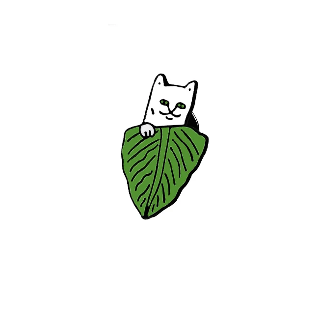 Leaf cat Модная брошь в виде мультяшных животных, забавный кот, эмалированные булавки, мужские джинсовые куртки, нагрудные булавки, корсажные значки, Женская коллекция ювелирных изделий, подарки - Окраска металла: Leaf cat