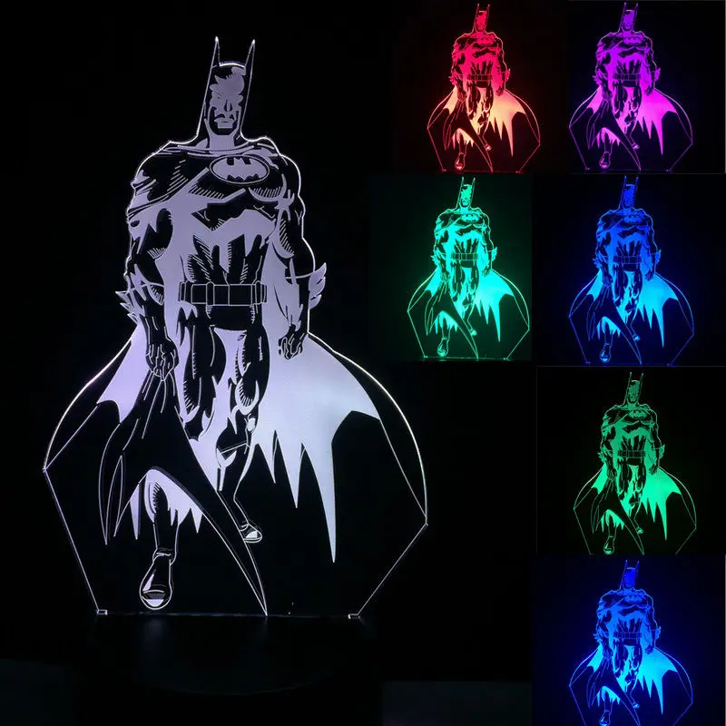 Marvel мультфильм фигурка 3D RGB лампа Бэтмен светодиодный ночник классный стол декоративный подарок для мальчика визуальная Иллюзия стол ребенок - Испускаемый цвет: 3D Batman